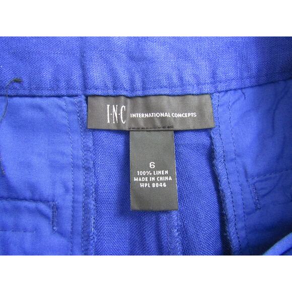 INC Blue Linen Chino Shorts Womens sz 6 Boho Minimalist Neutral Boho Cottagecore - Picture 3 of 6